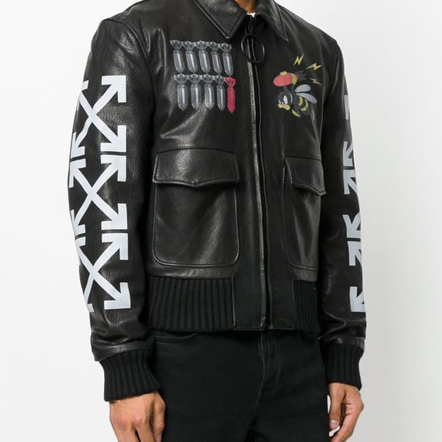 오프화이트 엔젤 핀업 밤버 레더 자켓