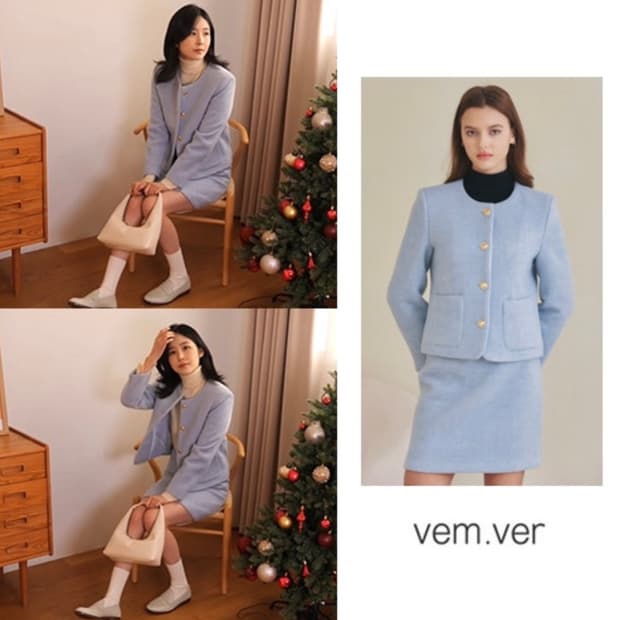 벰버(vemver) 스카이블루 울 자켓 스커트 셋업