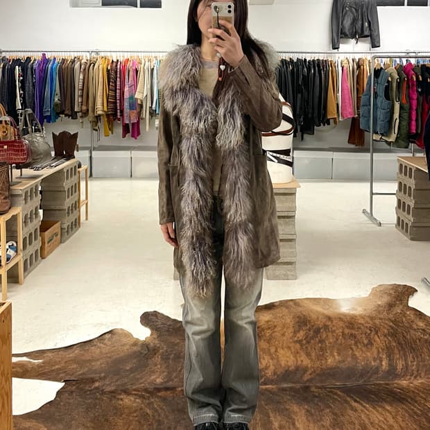 VTG fur suede coat 일본 빈티지 스웨이드 퍼 코트