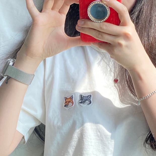 메종 키츠네 더블 볼드 폭스 헤드 컴포트 티셔츠 라떼 M