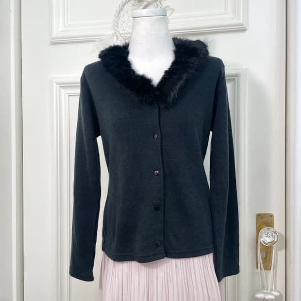 black rabbit fur angora knit cardigan to
