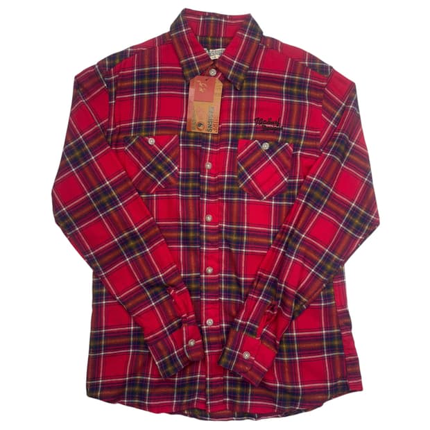 T&C Surf 디자인 하와이 레드 체크 플란넬 셔츠 L