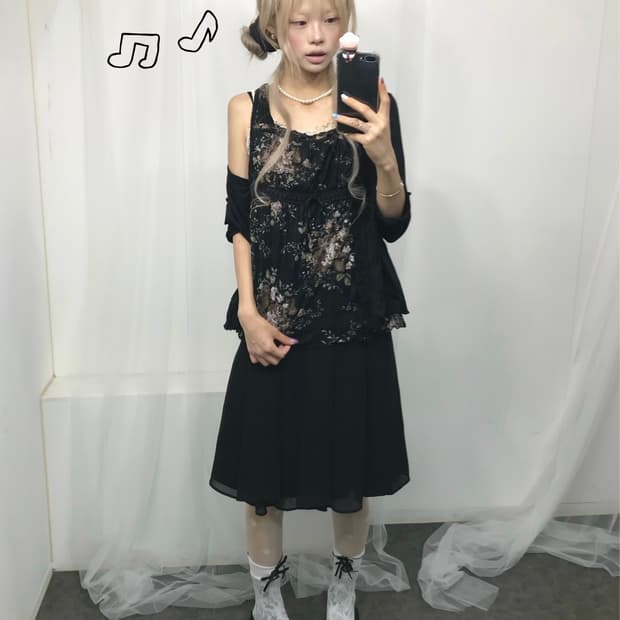 𝜗𝜚블랙 플로럴 레이스 페어리 코디 set 𝜗𝜚 