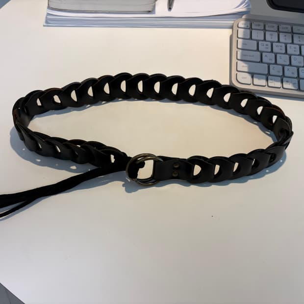 빈티지 테슬 블렉 레더 벨트