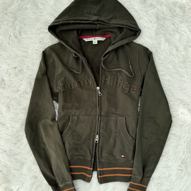 타미힐피거 카키 집업 후디