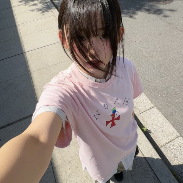 노아 프로그 크로스 핑크 반팔티