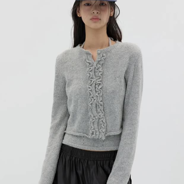 무배 미치코런던 러플 울 니트 가디건 세트