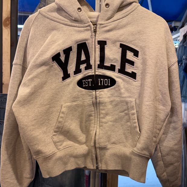 예일 멜란지 크롭 후드집업