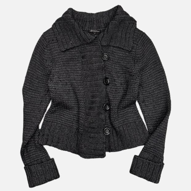 charcoal wool knit collar cardigan