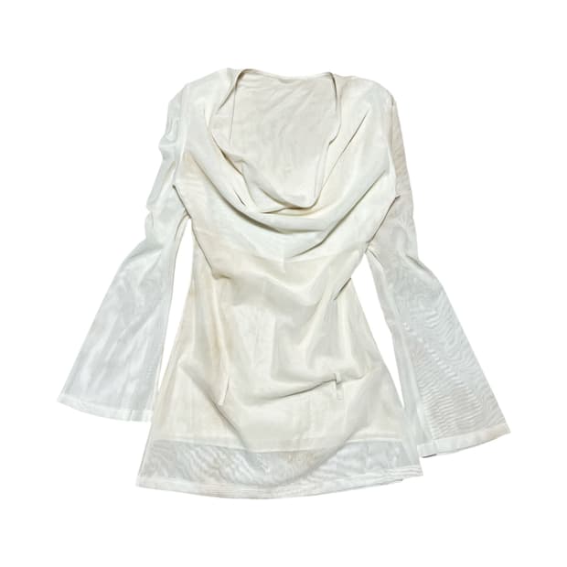 cowl neck mesh sleeved dress top_ivory