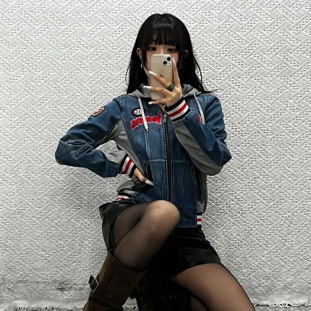 푸부 FUBU 올드스쿨 레트로 Y2K 키치 데님 후드집업 M C10879