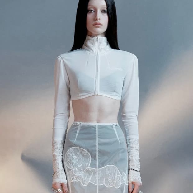 Casper Lace Zip-up Tee Ghost Sheer
