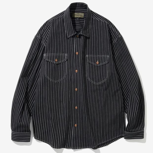 유니폼브릿지 포켓 스트라이프 셔츠 블랙 M