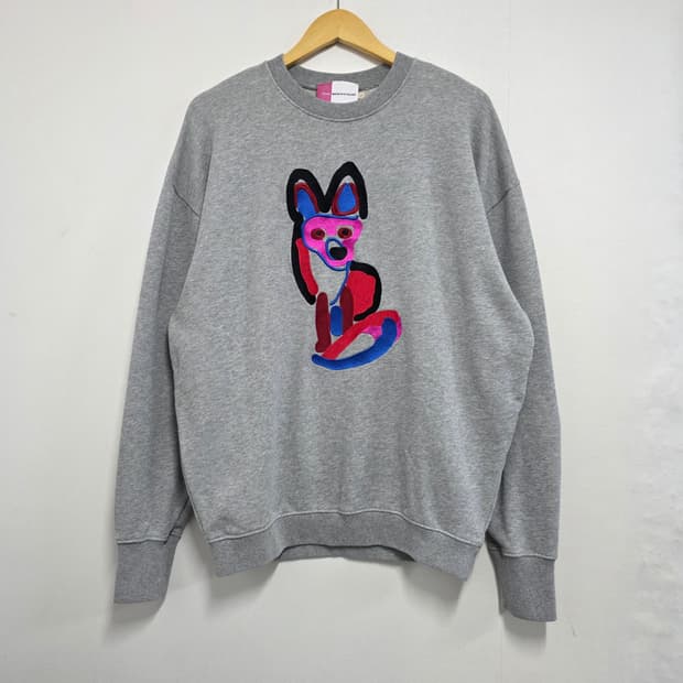 L) 메종키츠네 ACIDE 빅 자수로고 맨투맨 그레이