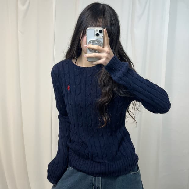 Polo Navy Cable Knit Sweater