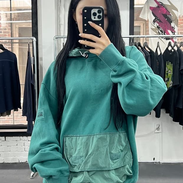 Aries 나일론 하이브리드 그린 후드티