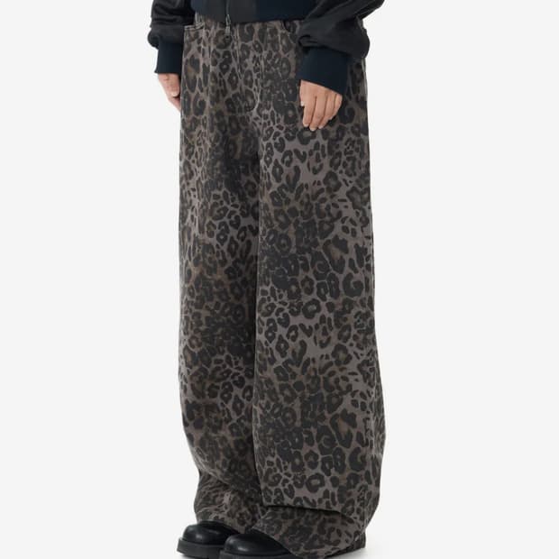 아캄 Leopard Pattern Cotton Pants (Purple)