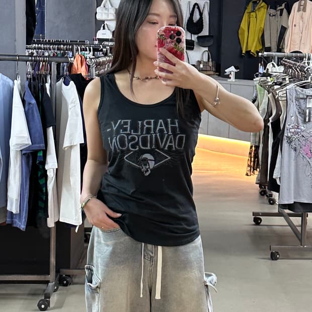 할리데이비슨 스컬 프린팅 나시