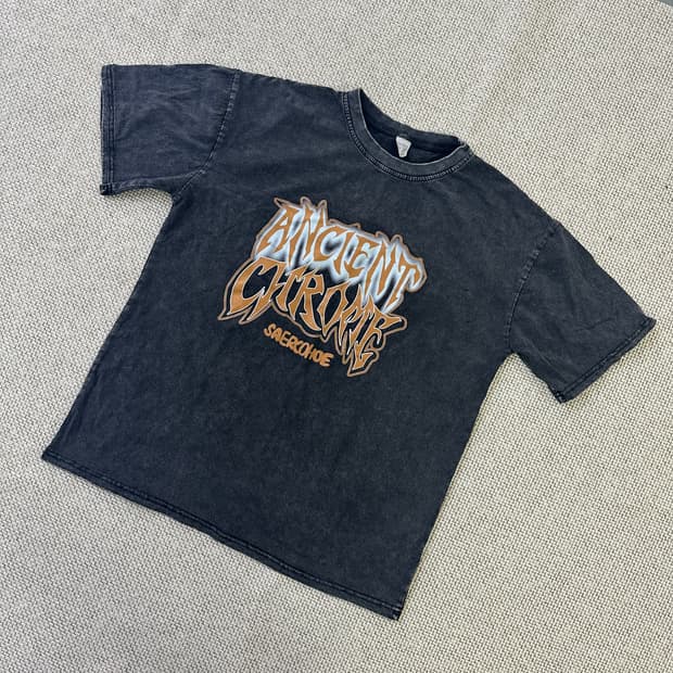 M 빈티지 코튼 차콜 반팔티 0414D