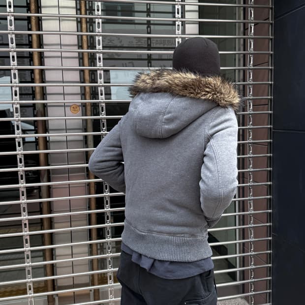 아베크롬비 퍼 후드집업 그레이