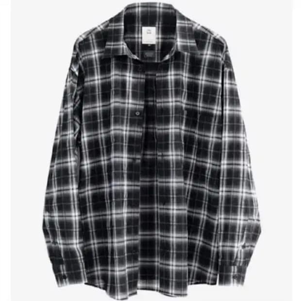 (2)폴리테루 루즈드 체크 셔츠 블랙 화이트 