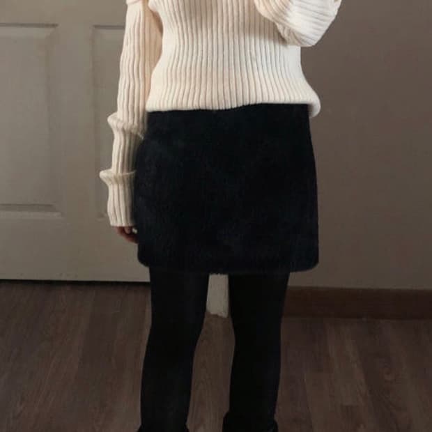 여성 퍼 트위드 미니 스커트