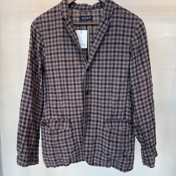 PLST 체크 린넨 자켓