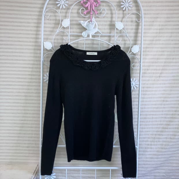 빈티지 블랙 플라워 패턴 니트 y2k 스트릿 갸루 펑키 일본빈티지