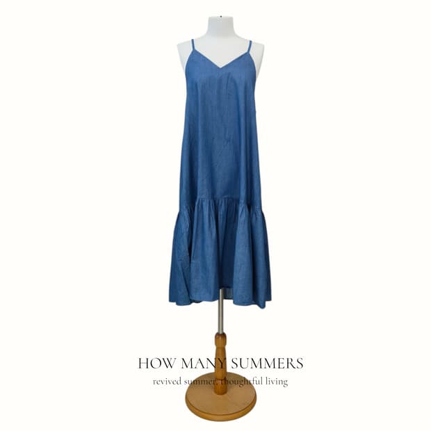 데님 샴브레이 캉캉 롱 원피스 M 나시 뷔스티에 코튼
Denim 