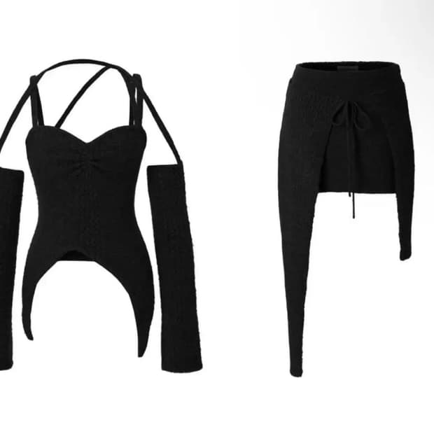 급처) 쓰리타임즈 루루 니트 탑 스커트 투피스 셋업 세트 블랙