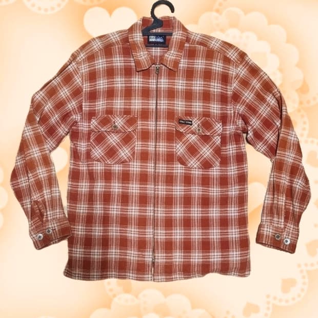 빈티지 오렌지레드 체크 집업 셔츠