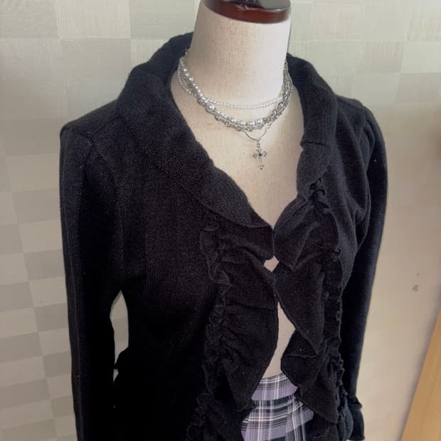 고스,고딕 공겜여주룩 프릴 리본가디건