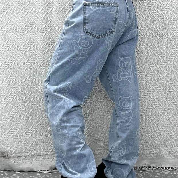 아크메드라비 빈티지 펑크 키치 베어패턴 연청 데님팬츠 3 C10365