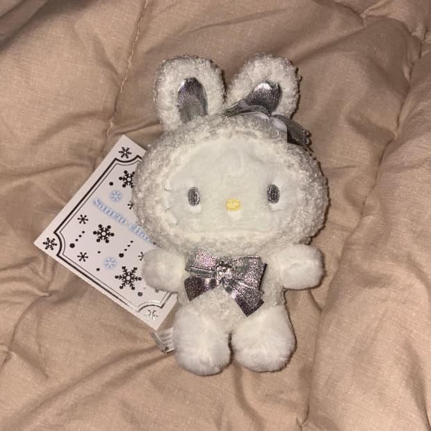 산리오 헬로키티 후와후와 스노우래빗 마스코트 인형 키링