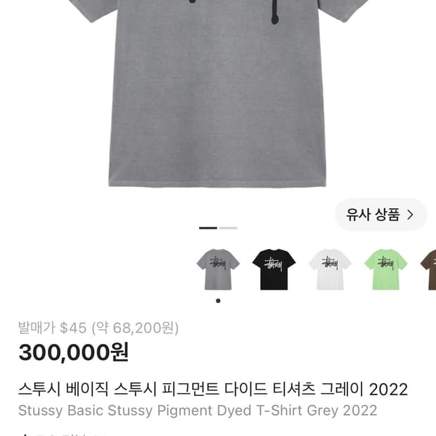 스투시 베이직 스투시 피그먼트 다이드 티셔츠 그레이 2022