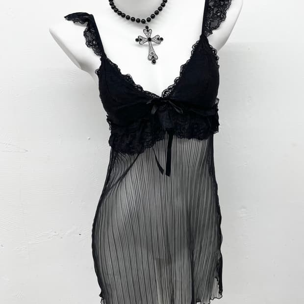 블랙 리본 레이스 슬립