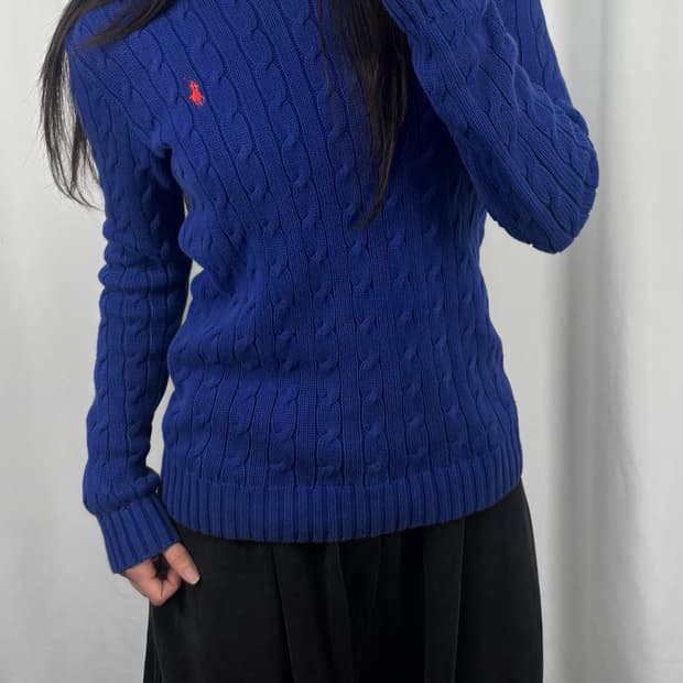 폴로 코튼 꽈배기 니트