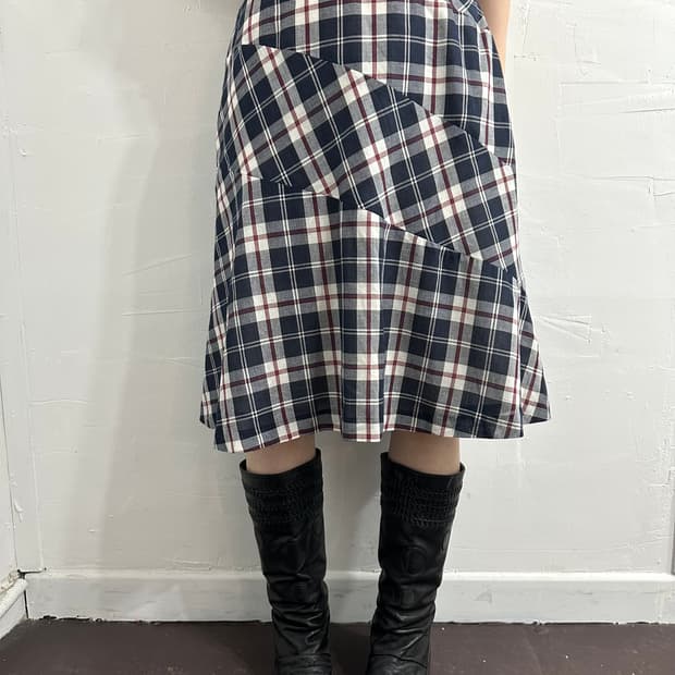 newyorker check design midi skirt