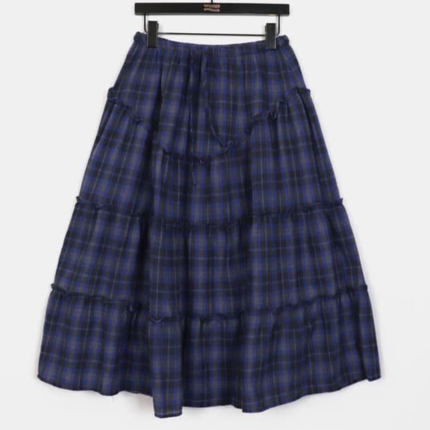 체크 플레어 캉캉 롱 스커트