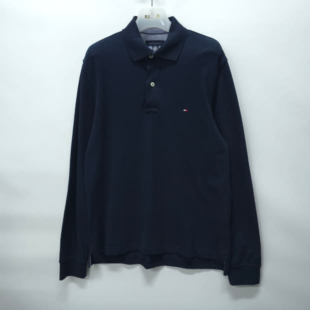 ​타미힐피거 네이비 옥스포드 배색 포인트 긴팔 카라티 (95)