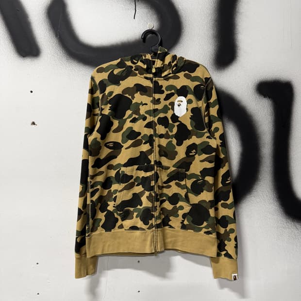 정품 베이프 1st 옐로우 카모 황계 풀 집업 후디