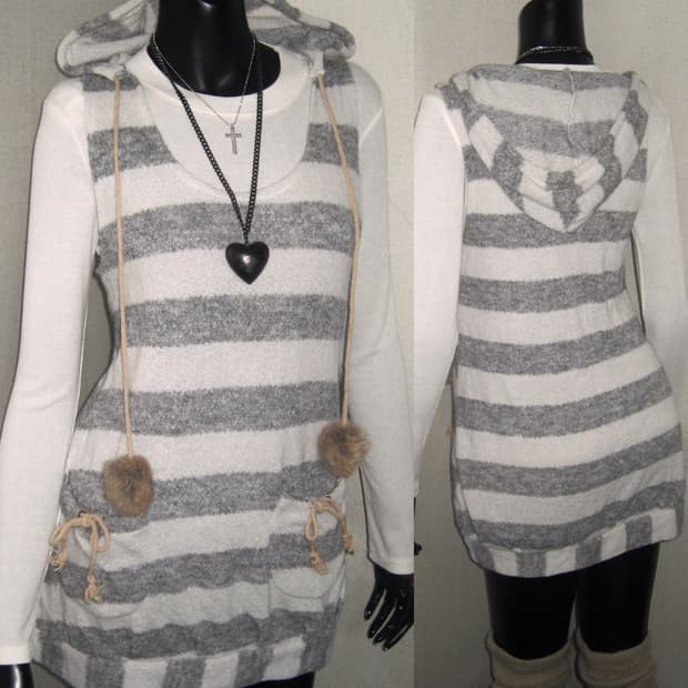 폼폼이 스트라이프 민소매 니트 원피스 탑