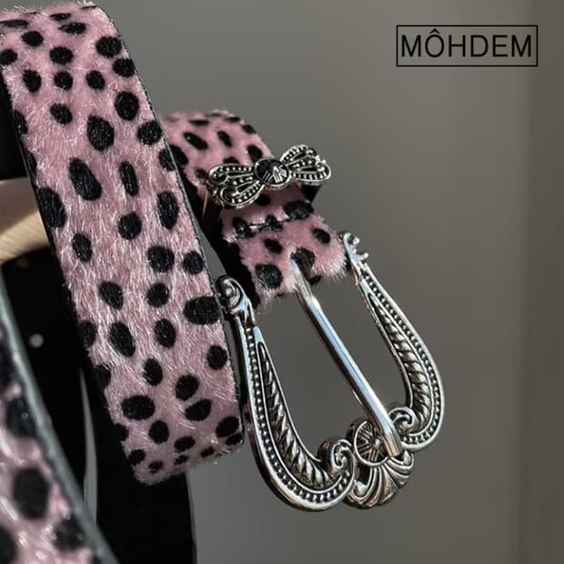 [Unisex] 레오파드 핑크 호피 송치털 벨트