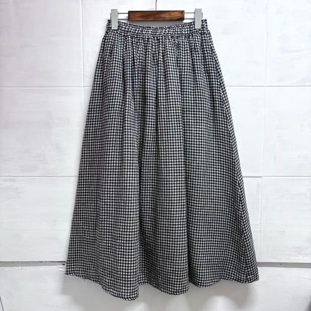 코튼 린넨 체크 모리걸 롱 스커트 치마 