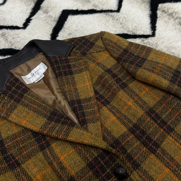 [여성44]빈폴 헤리스트위드 체크 울 블레이저/양가죽카라