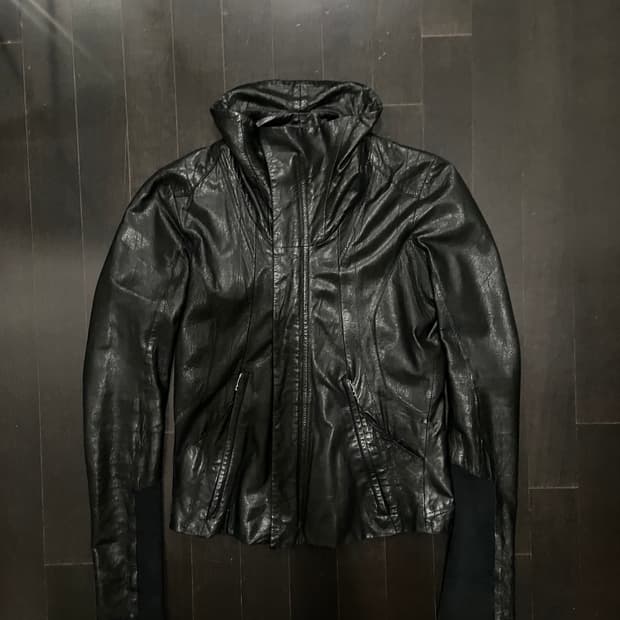 ekam high neck leather jacket