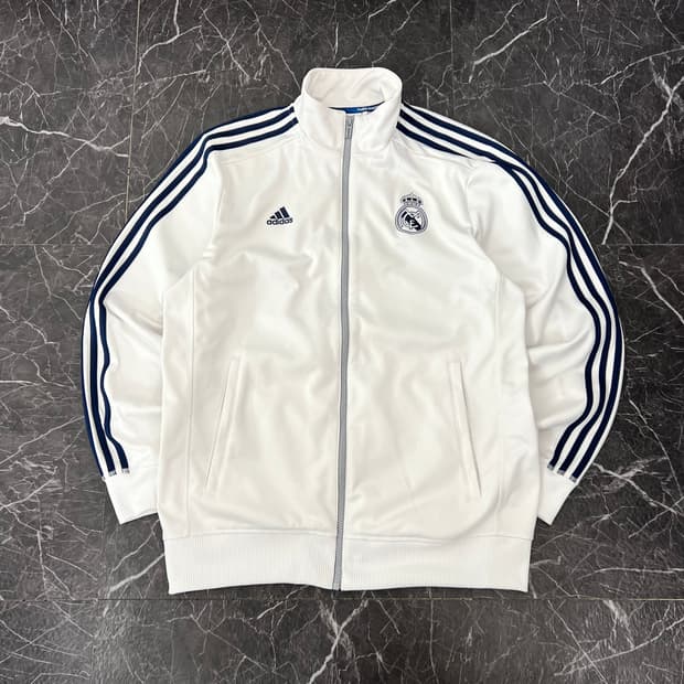 아디다스 화이트 삼선 레알마드리드 트랙탑 져지 자켓