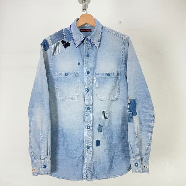 블루블루 리페어 패치워크 샴브레이 워시 셔츠