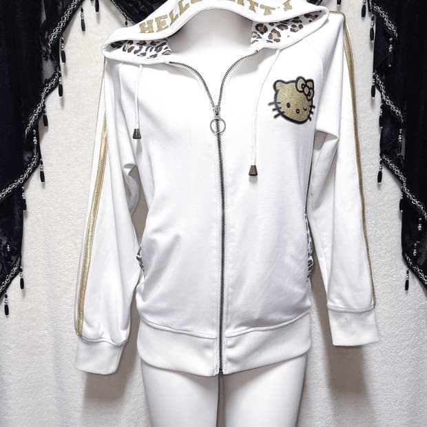 헬로키티 레오파드 호피 골드글리터 후드집업 오네갸루 펑크 헤이세이 시부야