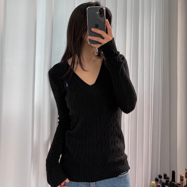 [XS]폴로 랄프로렌 램스울 브이넥 케이블 니트